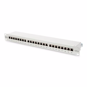 Digitus Patch Panel DN-91624S 48.2 x 4.4 x 10.9 cm Category: CAT 6; Ports: 24 x RJ45; Retention strength: 7.7 kg; Insertion force: 30N max White