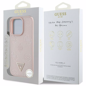 Guess Grained Hot Stamp Peony Triangle Logo MagSafe iPhone 16 Pro Ümbris - Roosa