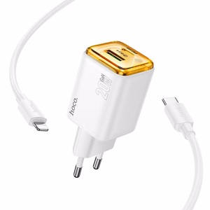 Phone charger Hoco USB A + USB C QC3.0 PD 3A 20W + cable USB C to USB C N52 white