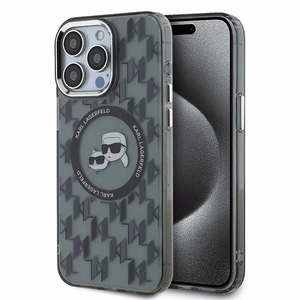 Karl Lagerfeld IML Monogram Karl & Choupette Head MagSafe iPhone 15 Pro Ümbris - must