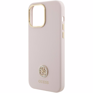 Guess Silicone Logo Strass 4G чехол для iPhone 15 Pro Max - розовый