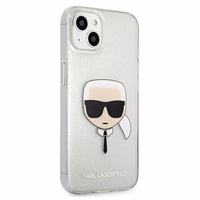 Karl Lagerfeld Glitter Karl's Head ümbris iPhone 13 mini jaoks - hõbedane