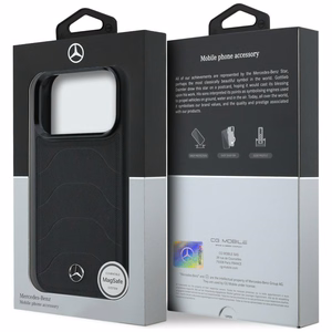 Mercedes Leather Mesh with Bow Line MagSafe ümbris iPhone 17 Pro Max jaoks, must