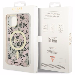 Guess Flower MagSafe ümbris jaoks iPhone 14 - roosa