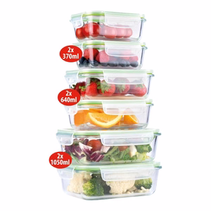 Alpina kaanega klaasist toidukarpide komplekt, 370 / 640 / 1050 ml, 6 tk