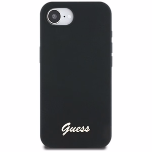 Guess Silicone Script Metal Logo MagSafe iPhone 16e Ümbris - Must