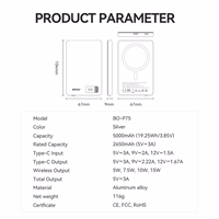 BWOO aluminium magnetic akupank P75 PD 20W 5000 mAh with digital display and USB-C port hõbedane