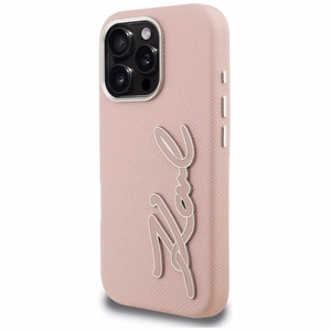 Karl Lagerfeld FW Grained Signature Logo Ümbris iPhone 16 Pro Max - roosa