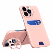 Leather Stand Ümbris jaoks iPhone 14 Pro Max Card Wallet Cover with Stand roosa