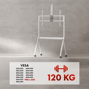 Maclean TV stand / cart, camera shelf, on casters, 55-100", max load 120kg/10kg shelf, max. VESA 900x600, valge, MC-114 W