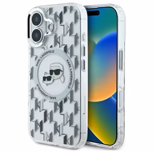 Karl Lagerfeld IML Monogram Karl & Choupette Head MagSafe iPhone 16 Ümbris - Clear