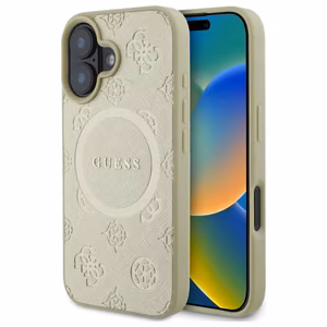 Guess Saffiano Peony Classic Logo MagSafe ümbris jaoks iPhone 16 - kuldne