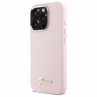 Guess Silicone Script Metal Logo & Frame iPhone 16 Pro Max Ümbris - roosa