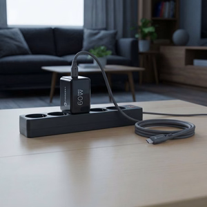 Forcell F-Energy GaN III Crystal Color VT-60 telefonilaadija, 2 × USB-C, AVS, SSFC3.0, 60 W, USB-C–USB-C silikoonkaabliga, must
