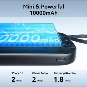 Akupank Joyroom JR-PBF18 must 10000mAh 22.5W PD / QC3.0 + integreeritud Lightning kaabel + Type-C kaabel