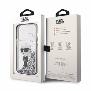 Karl Lagerfeld Liquid Glitter Ikonik ümbris jaoks iPhone 15 Pro - läbipaistev