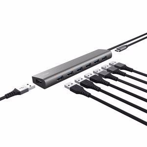 Trust Halyx Type-A 5000 Mbit/s 7 pordi USB 3.2 Gen1 jaotur hõbedane