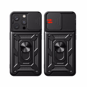 Hybrid Armor Camshield ümbris with stand and camera cover jaoks iPhone 15 Pro - roosa