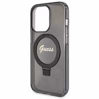 Guess Ring Stand Script Glitter MagSafe ümbris jaoks iPhone 14 Pro Max - must