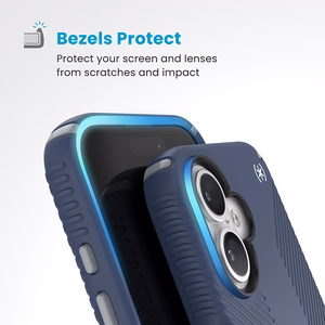Speck Presidio2 Grip MagSafe'i ja ClickLocki toega ümbris iPhone 16-le, Coastal Blue/Dust Grey
