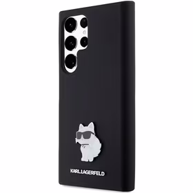 Karl Lagerfeld Silicone Choupette Metal Pin ümbris jaoks Samsung Galaxy S23 Ultra - must
