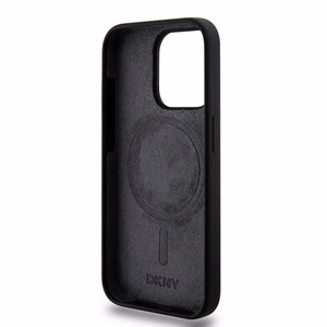 DKNY Liquid Silicone Valge Printed Logo MagSafe iPhone 15 Pro Ümbris - Must