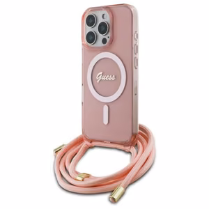 Guess Crossbody Cord Script MagSafe Ümbris jaoks iPhone 16 Pro Max - roosa