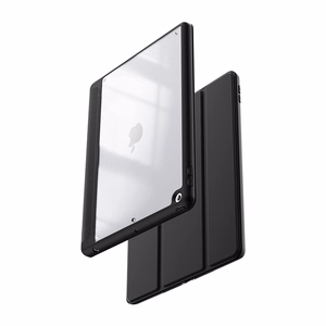 Чехол-книжка Crong PrimeFolio для iPad 10.2" (2019–2021), с подставкой и держателем Apple Pencil, чёрный и прозрачный