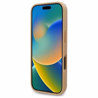 Karl Lagerfeld Leather Monogram Metal Logo MagSafe iPhone 16 Pro Ümbris - Beige