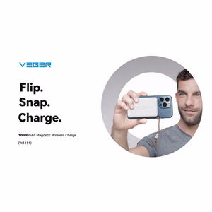 VEGER powerbank 10000 mAh with juhtmevaba charging compatible with MagSafe PD QC3.0 2A 20W MagOn (VP1151 / W1151) valge