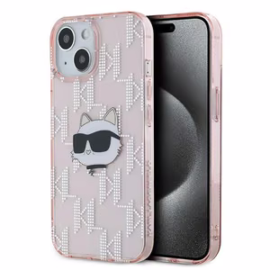 Karl Lagerfeld IML Choupette Head & Monogram ümbris jaoks iPhone 15 / 14 / 13 - roosa
