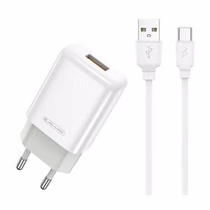 Laadija Jellico EU01 2.4A USB-A + USB-A to USB-C kaabel 1.0m valge