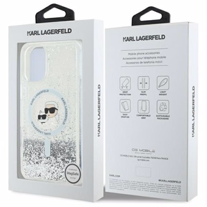 Karl Lagerfeld Liquid Glitter Karl&Choupette Head Magsafe iPhone 16 Ümbris - Clear