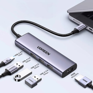 Ugreen CM511 15597 5in1 jaotur USB-C - USB-C PD / HDMI / 3x USB-A 3.0 - hall