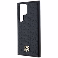 DKNY Leather Pattern Metal Logo MagSafe ümbris jaoks Samsung Galaxy S24 Ultra - must