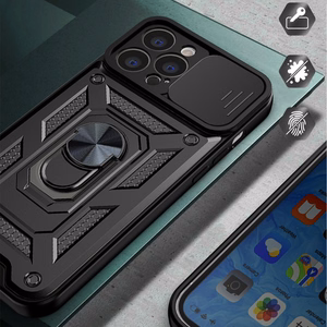 Hybrid Armor Camshield ümbris iPhone 13 Pro jaoks soomustatud ümbris koos kaamerakattega musta värvi