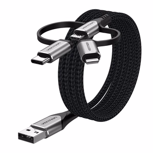 Vention USB 2.0 A Male to 3-in-1 Micro-B & USB-C & Lightning Male kaabel 1 m, hall alumiiniumsulami tüüp