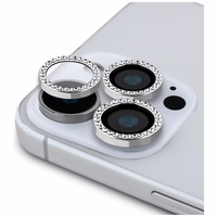Guess BP Rhinestone 2in1 Ekraanikaitse and Camera Lens Set jaoks iPhone 16 Pro Max - hõbedane