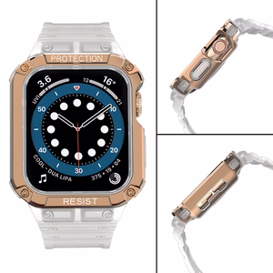 Protect Strap Ремешок для Apple Watch 42/44/45mm с бронированным чехлом - прозрачный, розовое золото