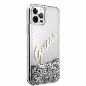 Guess GUHCP12LGLVSSI iPhone 12 Pro Max 6.7" hõbedane/hõbedane kõvakaaneline Glitter Vintage Script