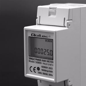 Qoltec 50899 – ühefaasiline elektrooniline elektriarvesti, 230 V, LCD, 2P, DIN-liist