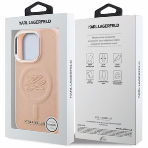 Karl Lagerfeld initsiaalide ja metalllogo MagSafe ümbris iPhone 16 Pro Max - roosa