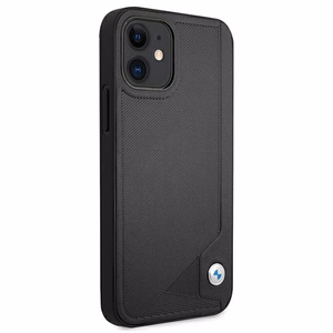 BMW nahast Deboss ümbris iPhone 12 mini jaoks - must