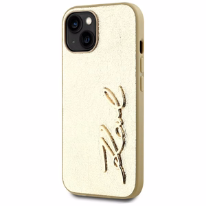 Karl Lagerfeld Wrinkled Metal Signature iPhone 15 Ümbris - Kuldne