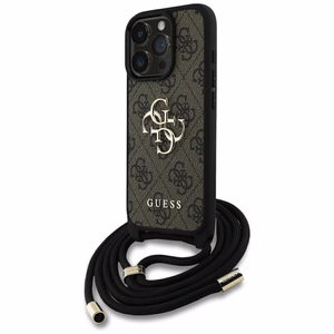 Guess 4G Big Logo Cord Stap Crossbody Ümbris jaoks iPhone 16 Pro Brown