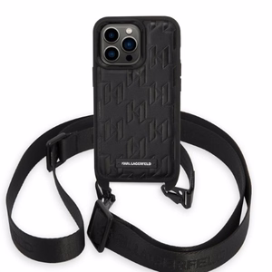 Karl Lagerfeld KLHCP14LSTMMK iPhone 14 Pro 6.1" жёсткий чехол чёрный/чёрный Monogram Plaque Logo Strap