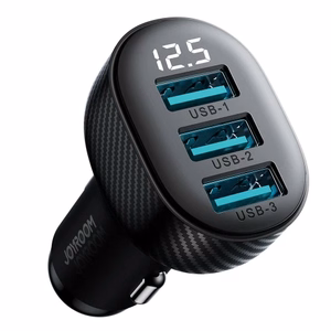 Joyroom JR-CCD03 3.4A автомобильное зарядное устройство с дисплеем 3x USB-A - чёрный