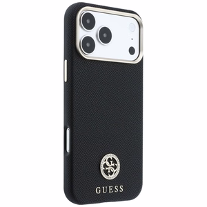 Guess Grained Round Strass Logo MagSafe ümbris iPhone 18 Pro Max / 17 Pro Max – must