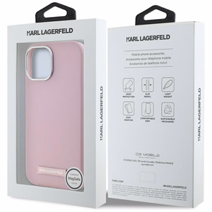 Karl Lagerfeld FW Metal Plate MagSafe iPhone 15 Ümbris - Roosa