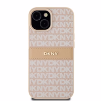 DKNY Leather Mono Stripe & Metal Logo ümbris jaoks iPhone 15 / 14 / 13 - roosa